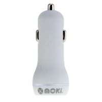 MOKI Dual USB Car Charger - White