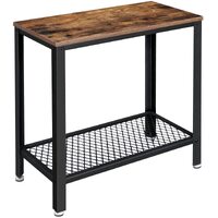 Industrial Side Table 2-Tier With Mesh and Metal Frame Rustic Brown