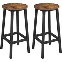 Set of 2 Bar Stools with Sturdy Steel Frame Rustic Brown and Black 65 cm Height