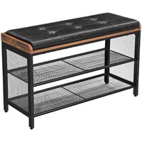 Shoe Bench with Mesh Shelf and Faux Leather Vintage Brown Black 80 x 30 x 48 cm