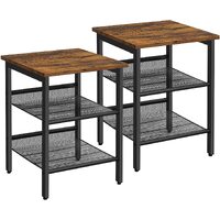 Industrial Set of 2 Bedside Tables with Adjustable Mesh Shelves Rustic Brown and Black