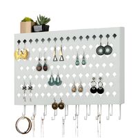 Wall Mount Earring Jewelry Hanger Organizer Holder with 109 Holes and 19 Hooks (White)