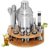 Cocktail Shaker Set Bartender Kit with Bamboo frame and 12 Pieces Stainless Steel Bar Tool Set