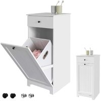 White Bathroom Cabinet with Laundry Basket and Drawer