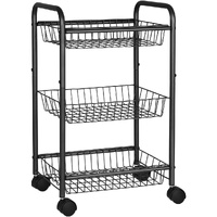 SONGMICS 3-Tier Metal Rolling Cart on Wheels with Removable Shelves Black BSC03BK