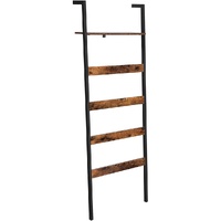 VASAGLE Blanket Ladder Wall-Leaning Rack with Storage Shelf Rustic Brown and Black LLS012B01