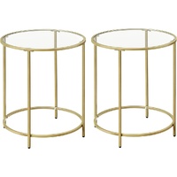 VASAGLE Round Side Tables Set of 2 Tempered Glass with Steel Frame Gold LGT037A61