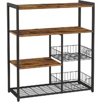 VASAGLE Baker's Rack Kitchen Island with 2 Metal Mesh Baskets Shelves and Hooks Industrial Style Rustic Brown KKS96X