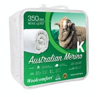 Woolcomfort Aus Made Merino Wool Quilt 350GSM 240x210cm King Size